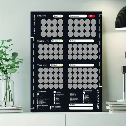 Black scene poster featuring a new couple scratch card game by eprolo designed to enhance romantic relationships.