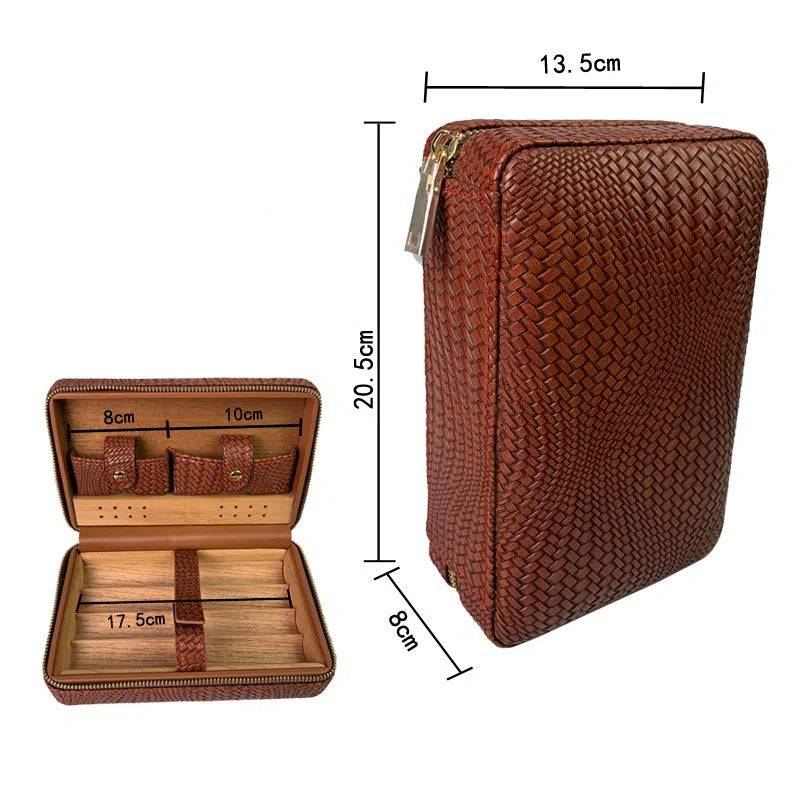 Carved version cigar box portable cedar wood cigar moisturizing box cowhide cigar box storage box Gaoxiba - American Smart