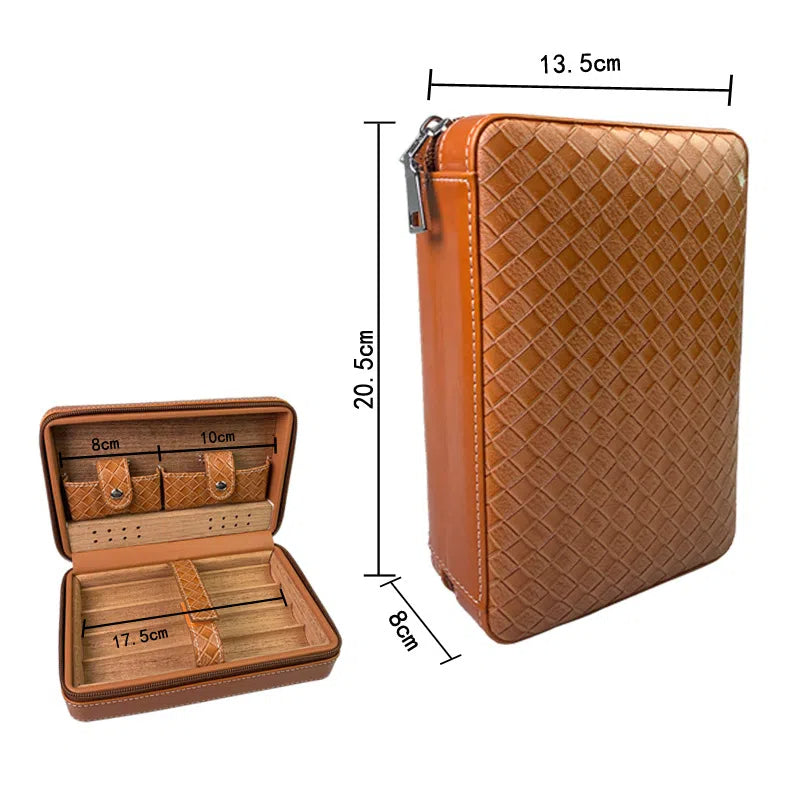 Carved version cigar box portable cedar wood cigar moisturizing box cowhide cigar box storage box Gaoxiba - American Smart