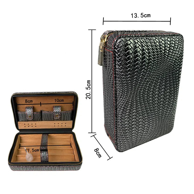 Carved version cigar box portable cedar wood cigar moisturizing box cowhide cigar box storage box Gaoxiba - American Smart