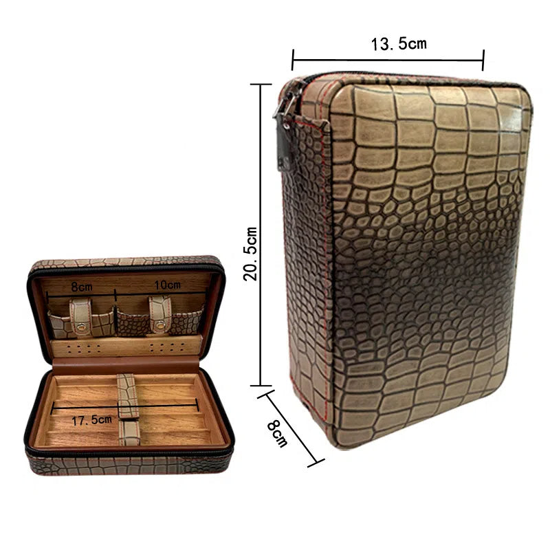 Carved version cigar box portable cedar wood cigar moisturizing box cowhide cigar box storage box Gaoxiba - American Smart