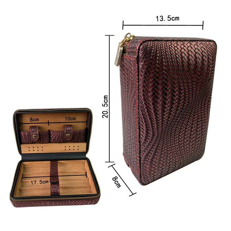 Carved version cigar box portable cedar wood cigar moisturizing box cowhide cigar box storage box Gaoxiba - American Smart