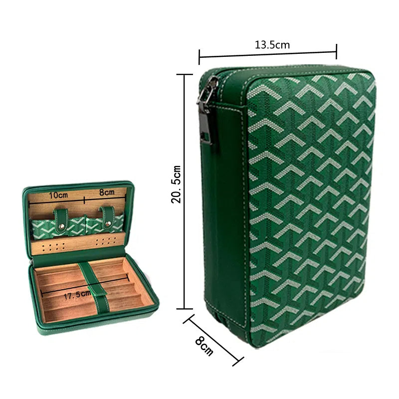 Carved version cigar box portable cedar wood cigar moisturizing box cowhide cigar box storage box Gaoxiba - American Smart