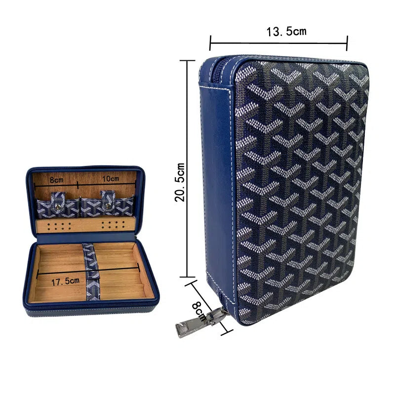 Carved version cigar box portable cedar wood cigar moisturizing box cowhide cigar box storage box Gaoxiba - American Smart