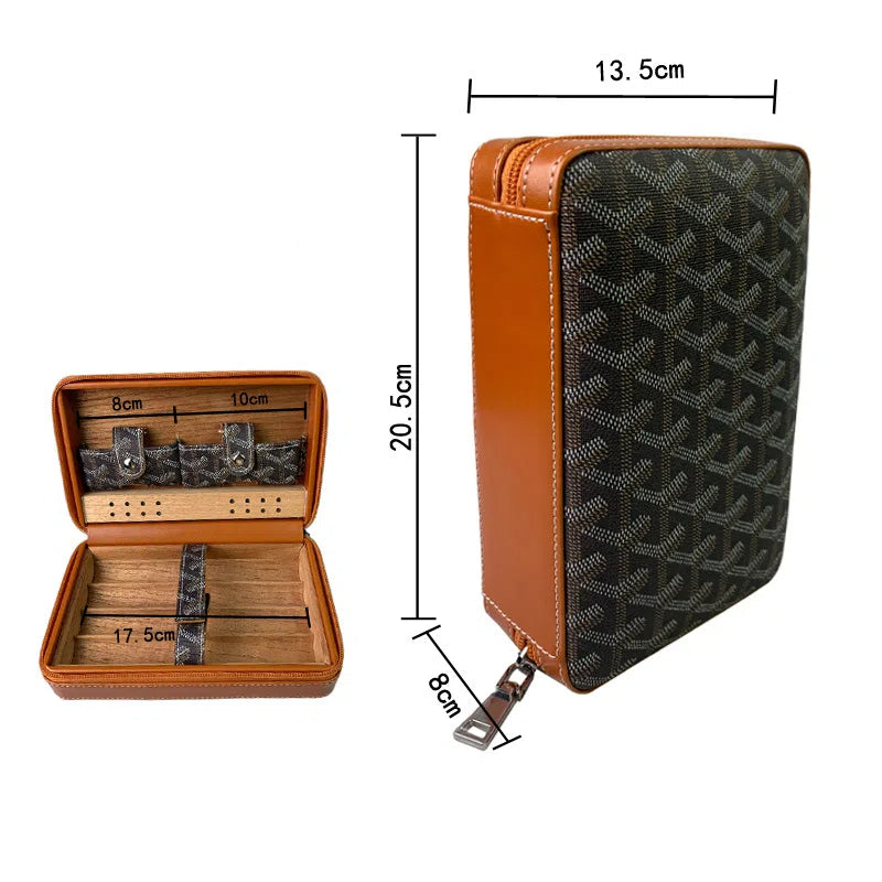 Carved version cigar box portable cedar wood cigar moisturizing box cowhide cigar box storage box Gaoxiba - American Smart