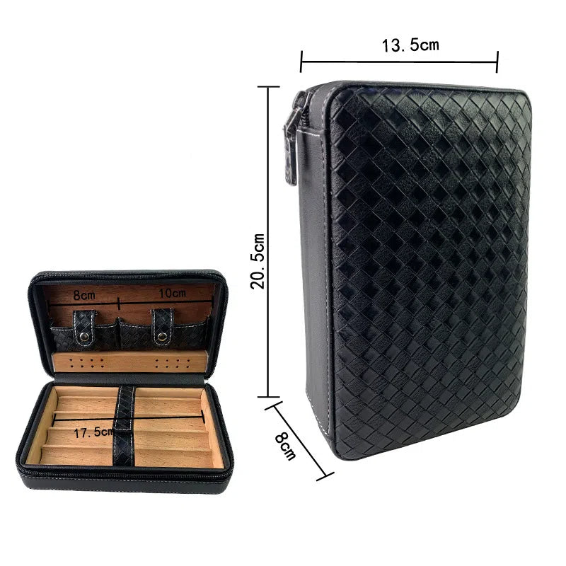 Carved version cigar box portable cedar wood cigar moisturizing box cowhide cigar box storage box Gaoxiba - American Smart