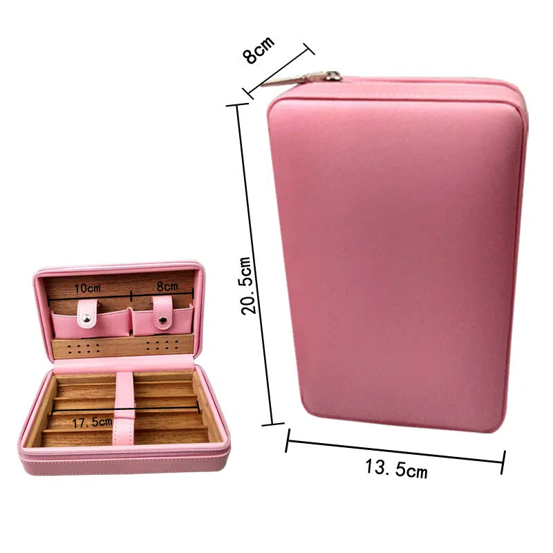 Carved version cigar box portable cedar wood cigar moisturizing box cowhide cigar box storage box Gaoxiba - American Smart