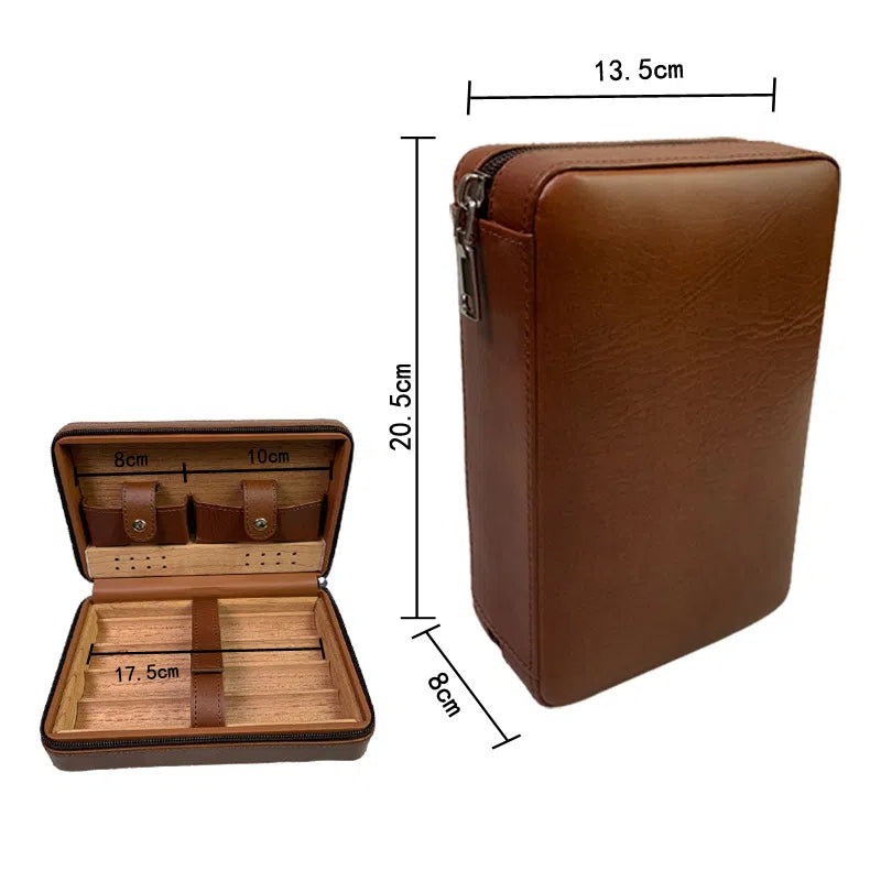 Carved version cigar box portable cedar wood cigar moisturizing box cowhide cigar box storage box Gaoxiba - American Smart