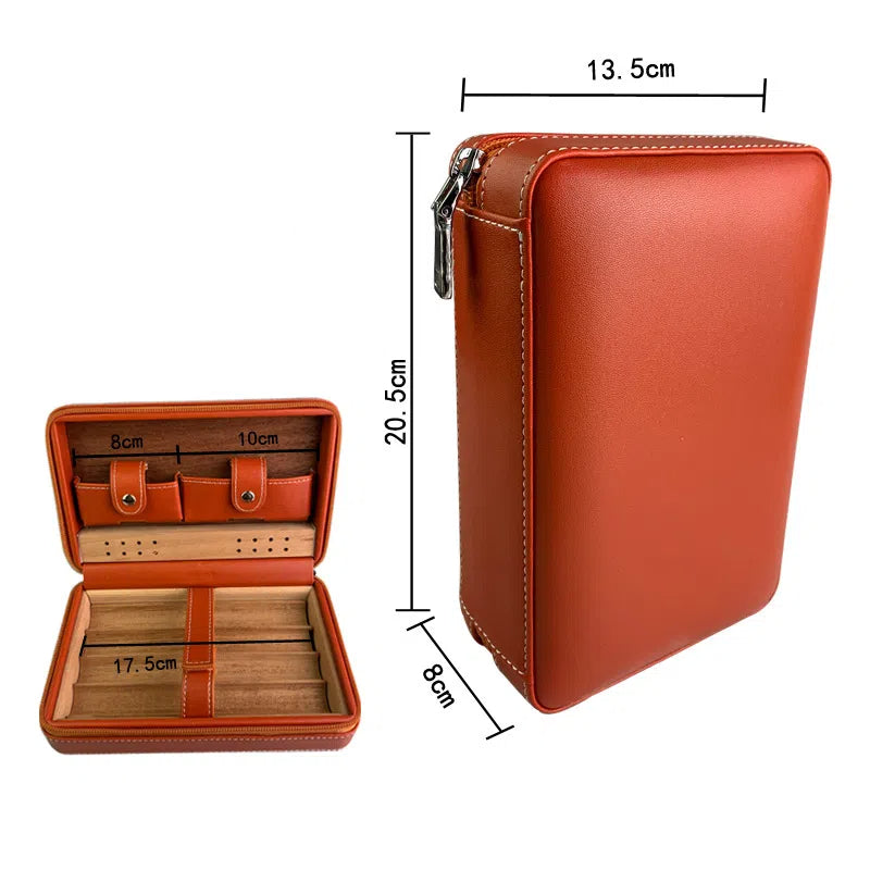 Carved version cigar box portable cedar wood cigar moisturizing box cowhide cigar box storage box Gaoxiba - American Smart