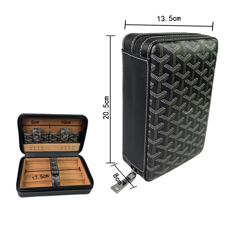 Carved version cigar box portable cedar wood cigar moisturizing box cowhide cigar box storage box Gaoxiba - American Smart