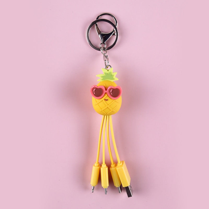 Eprolo creative cartoon data cable featuring a quirky peach blossom eye and pineapple fruit design for phone charging.