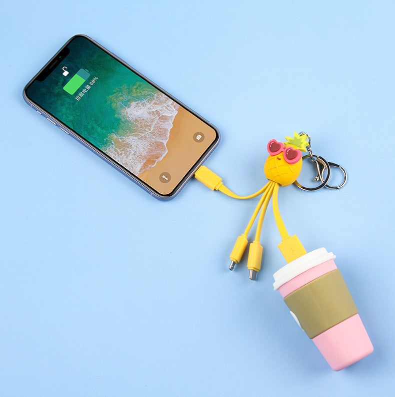 Eprolo cartoon data cable with peach blossom eye and pineapple fruit design, quirky and colorful phone charging cable.