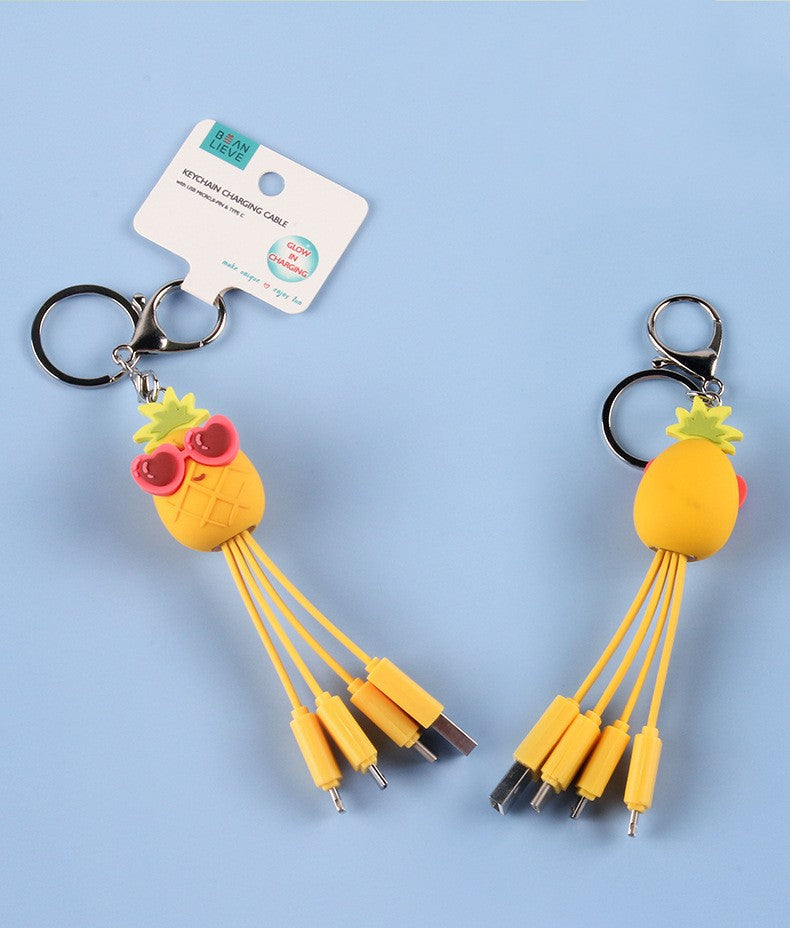 Eprolo cartoon data cable featuring a quirky peach blossom eye and pineapple fruit design for phone charging.