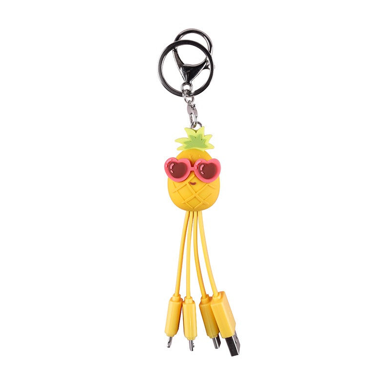 Eprolo cartoon data cable featuring a quirky peach blossom eye design, pineapple fruit pattern, ideal for phone charging.