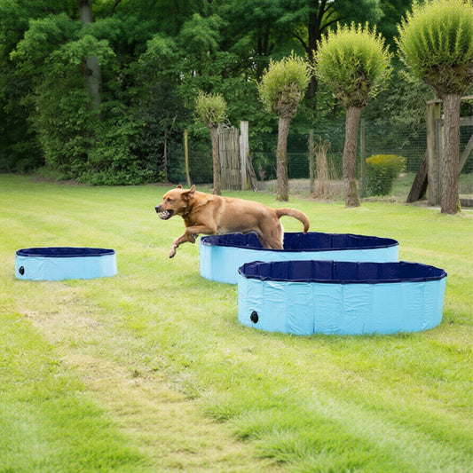 Foldable eprolo dog swimming pool with drain, outdoor puppy bath tub for summer water fun and easy cleaning.