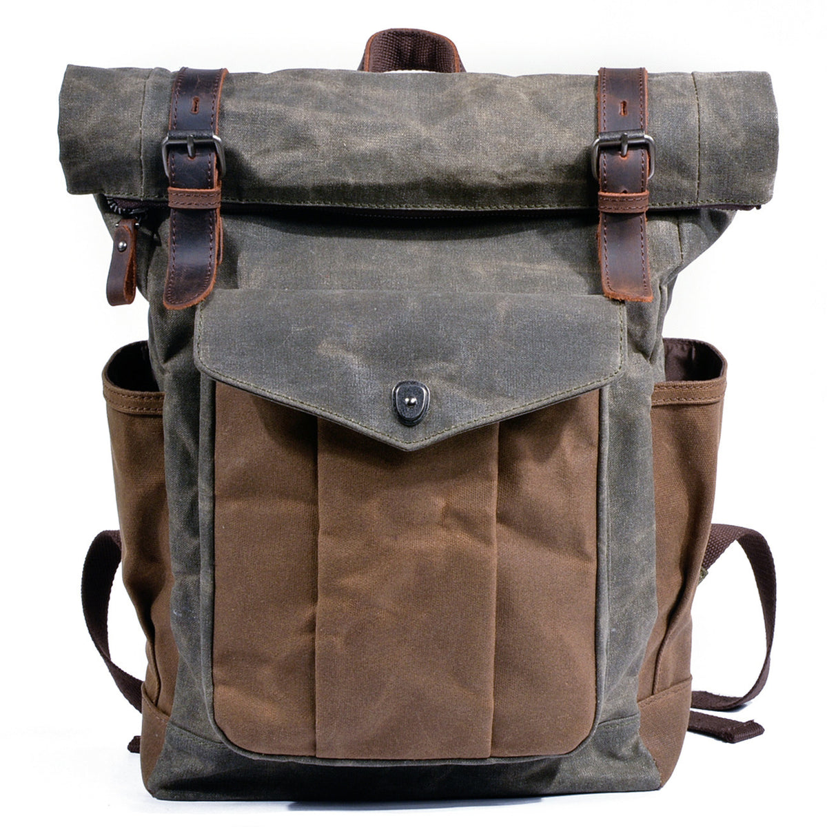 Men's wax canvas backpack by eprolo with large capacity, waterproof outdoor hiking bag, casual travel backpack with multiple compartments.