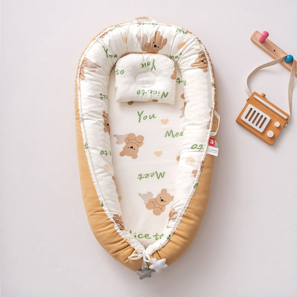 Removable and washable portable baby crib pillow by eprolo, designed for travel cribs and baby comfort.