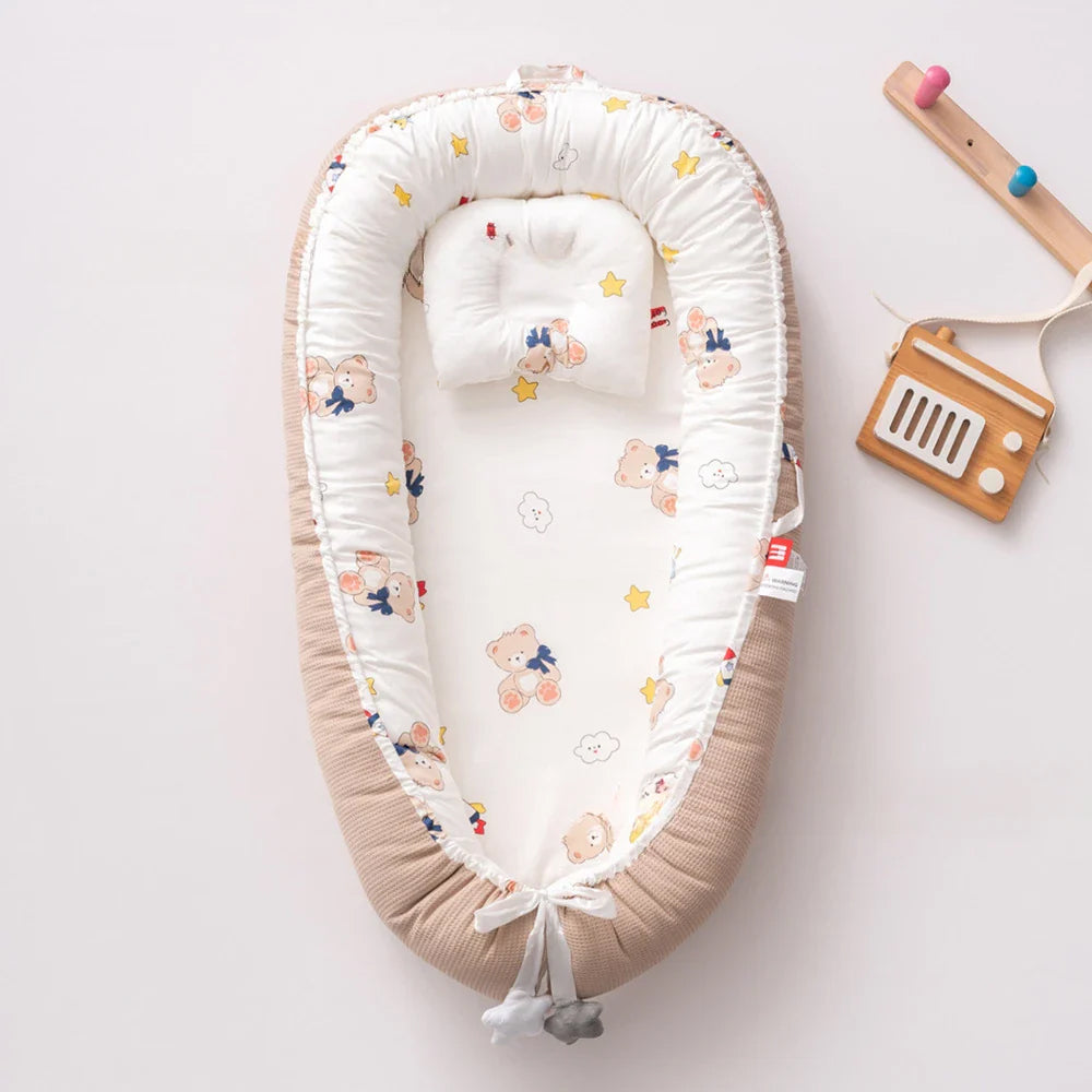 Eprolo portable baby travel crib with removable, washable baby pillow and compact design for easy transport and comfort.