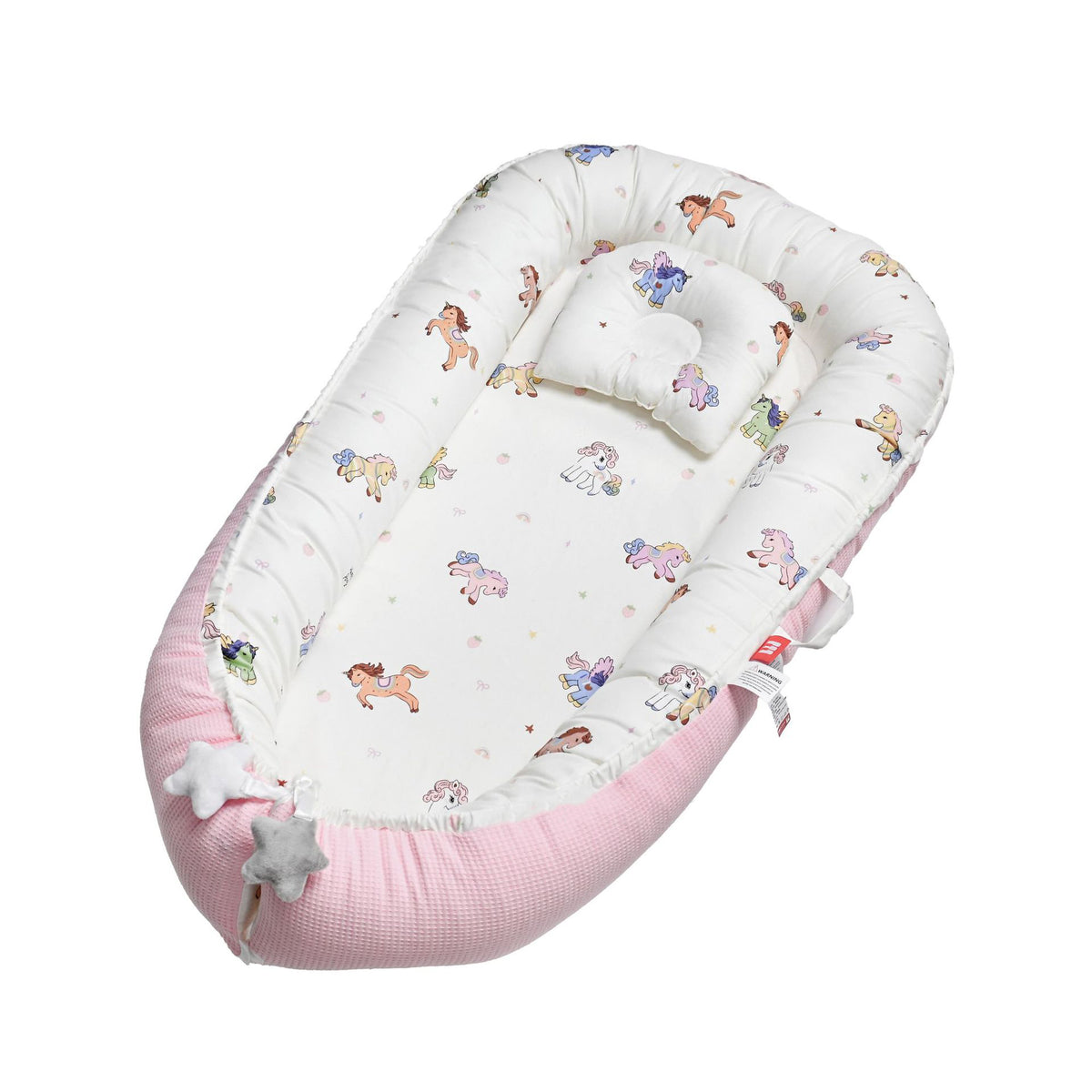 Eprolo portable baby crib with removable washable baby pillow, ideal for travel and nap time, featuring a soft, cozy interior.