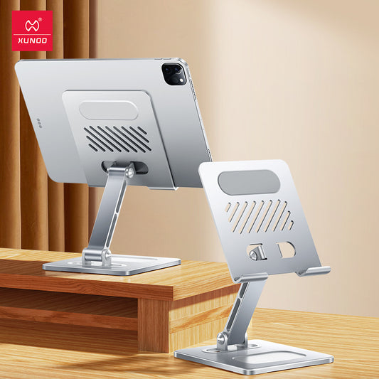 Eprolo foldable metal tablet and phone stand with heat dissipation design, adjustable for iPad, mobile phones, and desktop use