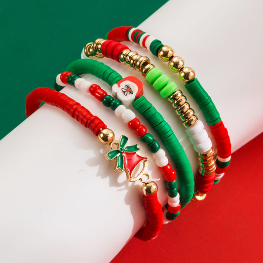 Christmas Bracelet Set Alloy Elk Bell Accessories Fashionable and Colorful Soft Ceramic Bracelet for Women - American Smart