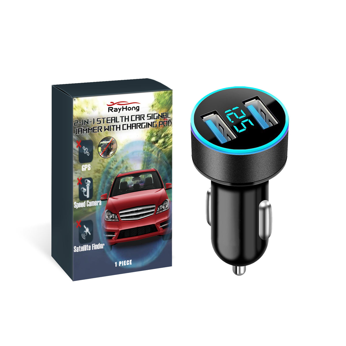 eprolo 2-In-I Sterl Th Car Signal Jammer with charging pod and dual USB ports, mobile phone multi-function car charger on dashboard