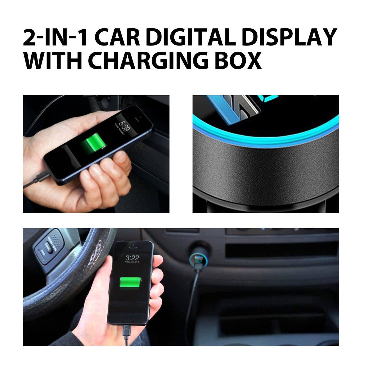 eprolo 2-in-1 car signal jammer with charging pod, dual USB ports, and mobile phone multi-function charger in sleek design