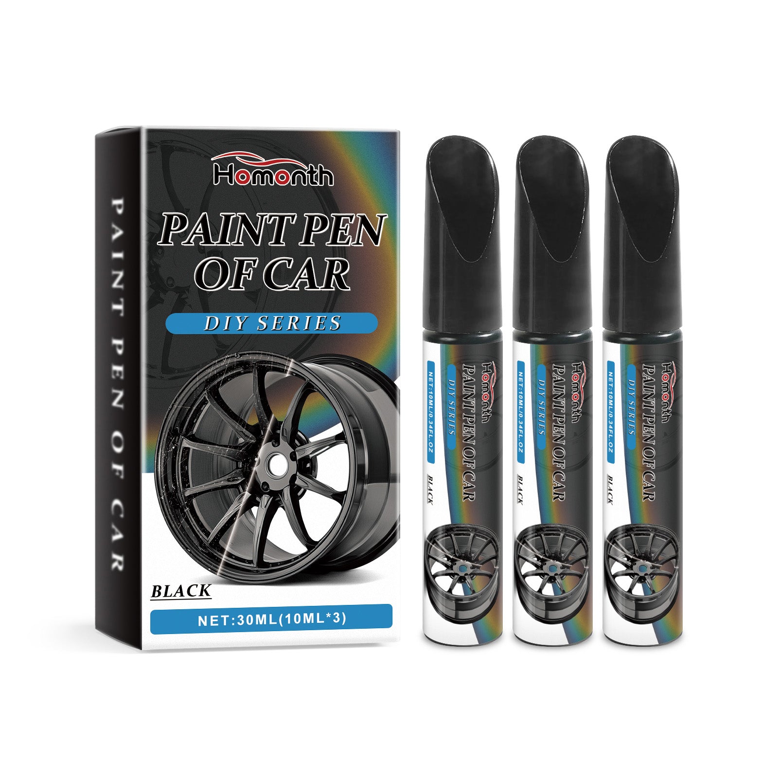 eprolo black car wheel scratches repair pen showing its applicator tip for removing paint scratches and decontamination.