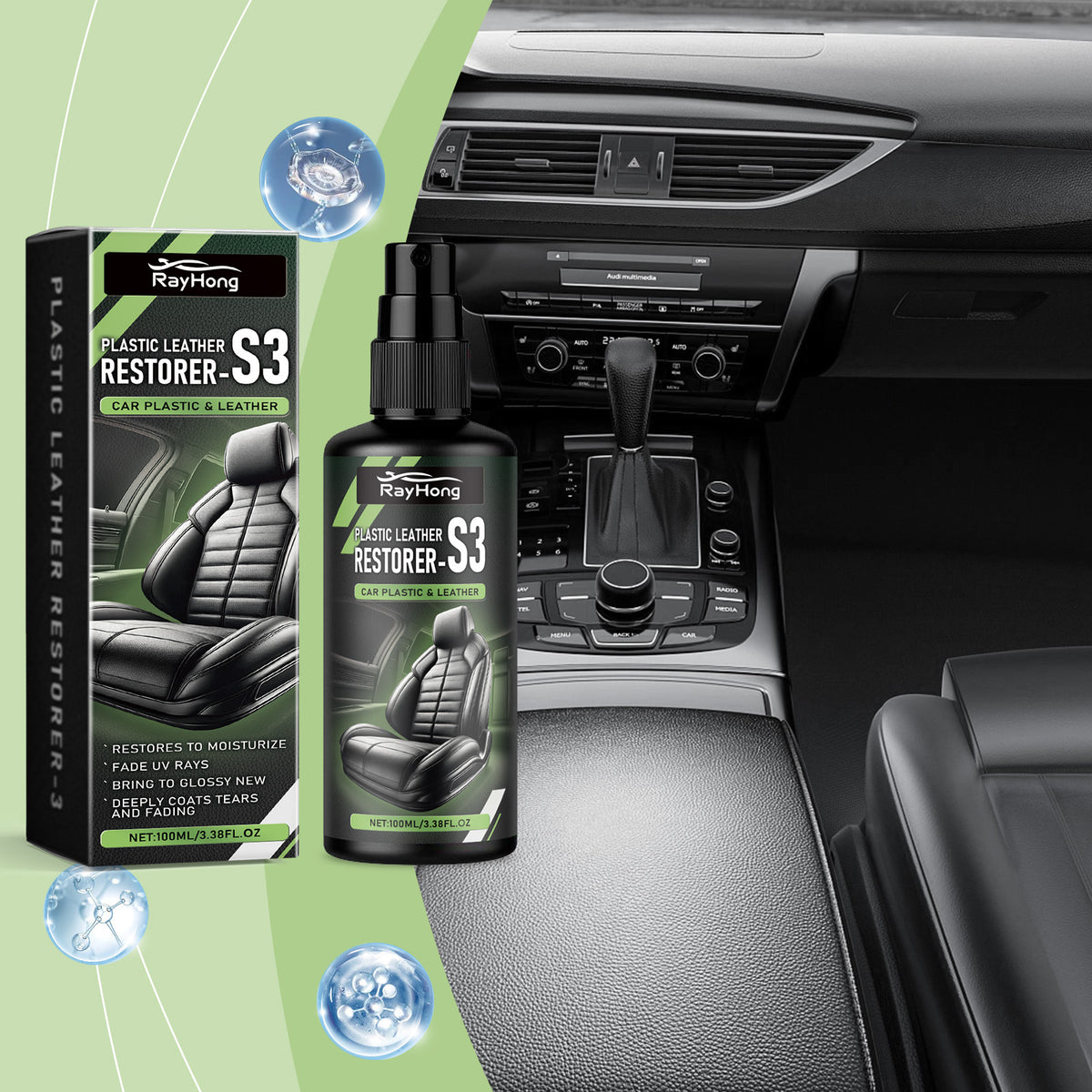 Car Leather Reconditioning Spray, Clean And Decontaminate Bright Car Interior Repair Maintenance Care Spray - American Smart