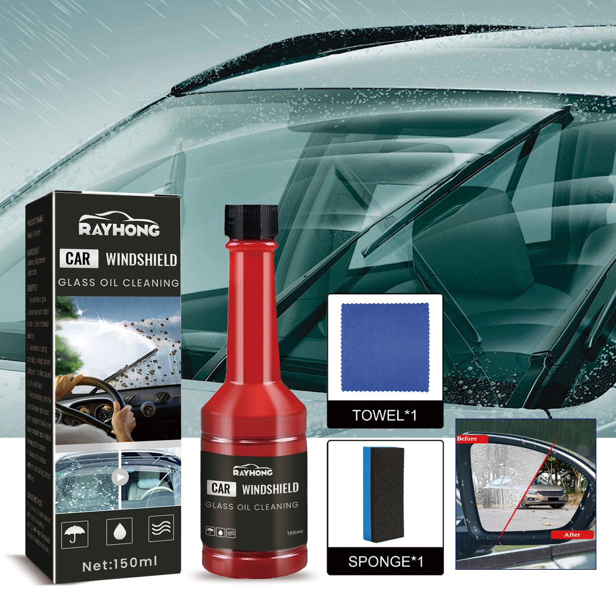 Car Windshield Cleaner, Car Windshield Cleaning Stains Rainproof And Fogging Cleaner - American Smart
