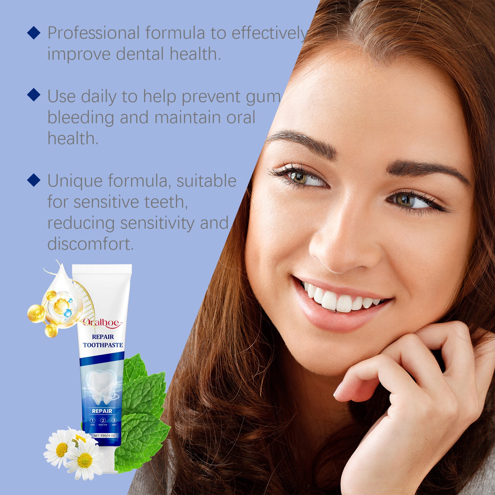 Eprolo cleaning toothpaste for daily oral hygiene, featuring gentle cleaning to remove odors and dirt from teeth.