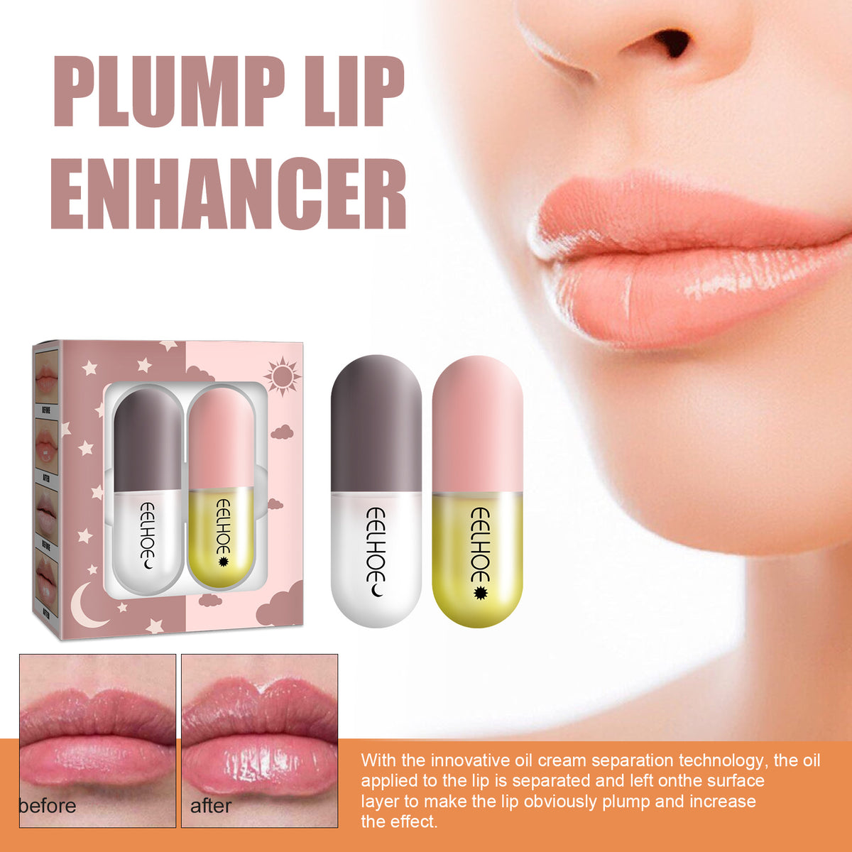 Day And Night Lip Moisturizing Capsule, Hydrates Increases Lip Elasticity And Volumizes Lip Duller Lip Plump Lip Liquid - American Smart