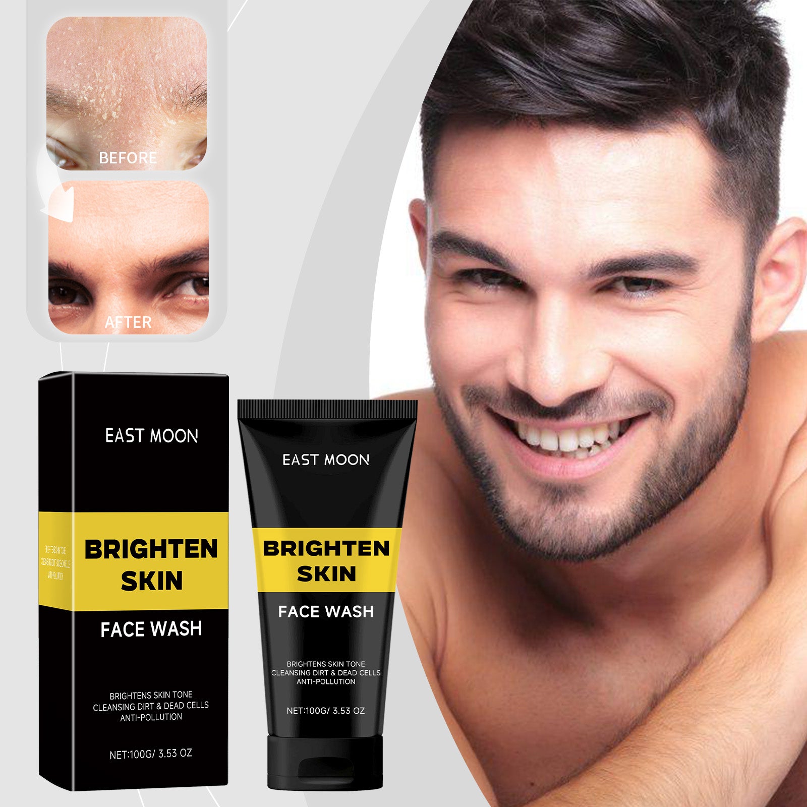 East Moon Facial Cleanser For Men, Moisturizing Cleanser Gentle Moisturizing Foam Deep Clean Not Tight - American Smart