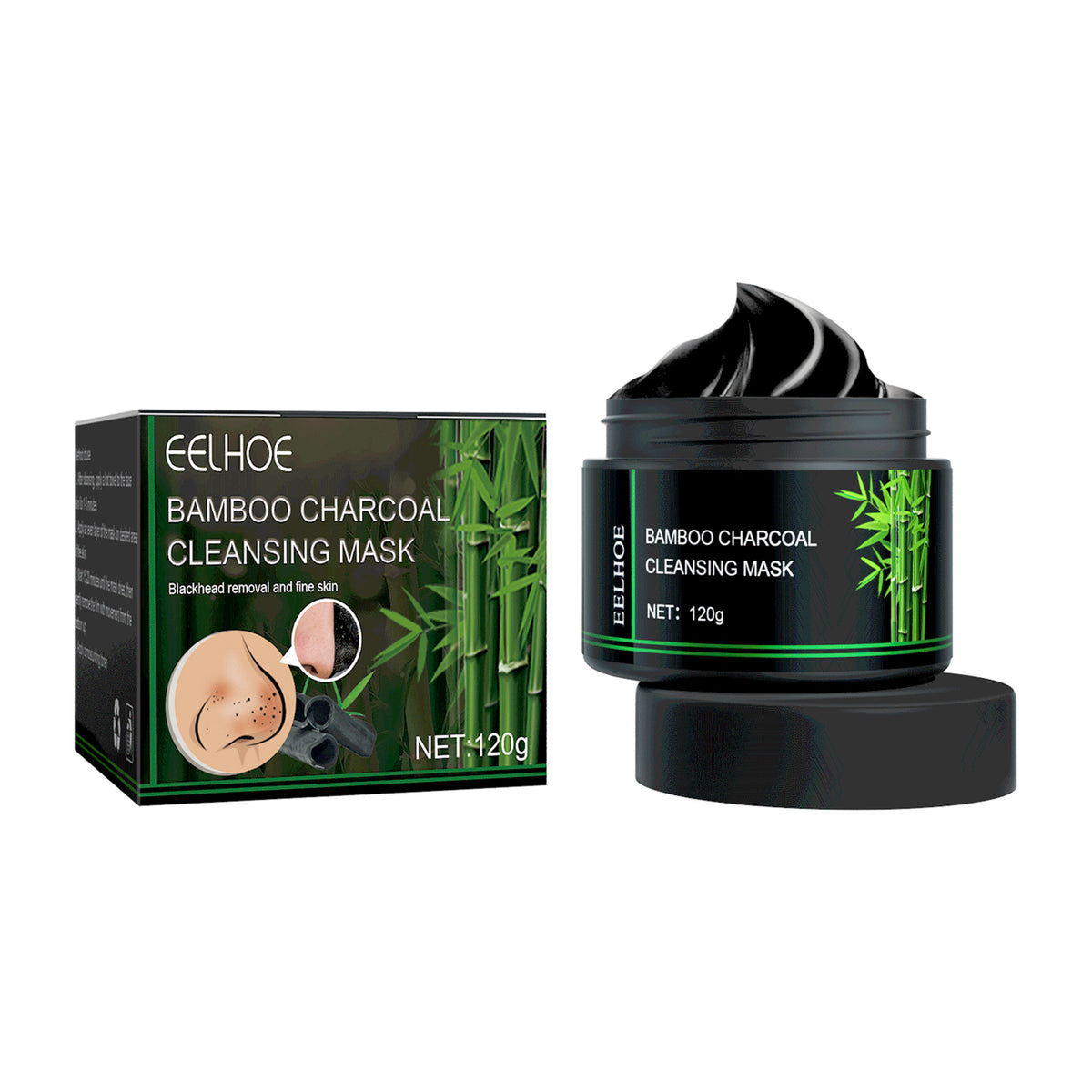 EELHOE Bamboo Charcoal Blackhead Removing Tearing Facial Mask, Moisturizing Removing Blackhead And Acne Shrinking Pore Oil Control Mud Mask - American Smart