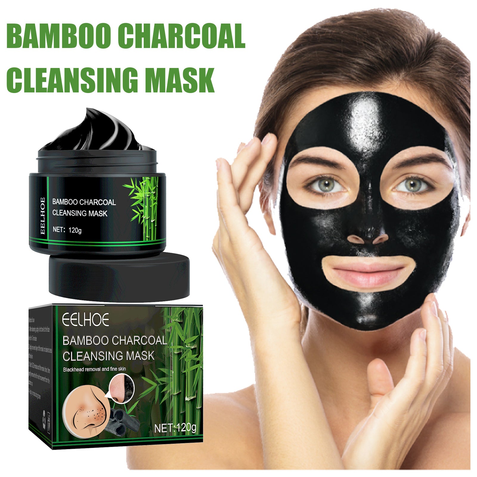 EELHOE Bamboo Charcoal Blackhead Removing Tearing Facial Mask, Moisturizing Removing Blackhead And Acne Shrinking Pore Oil Control Mud Mask - American Smart