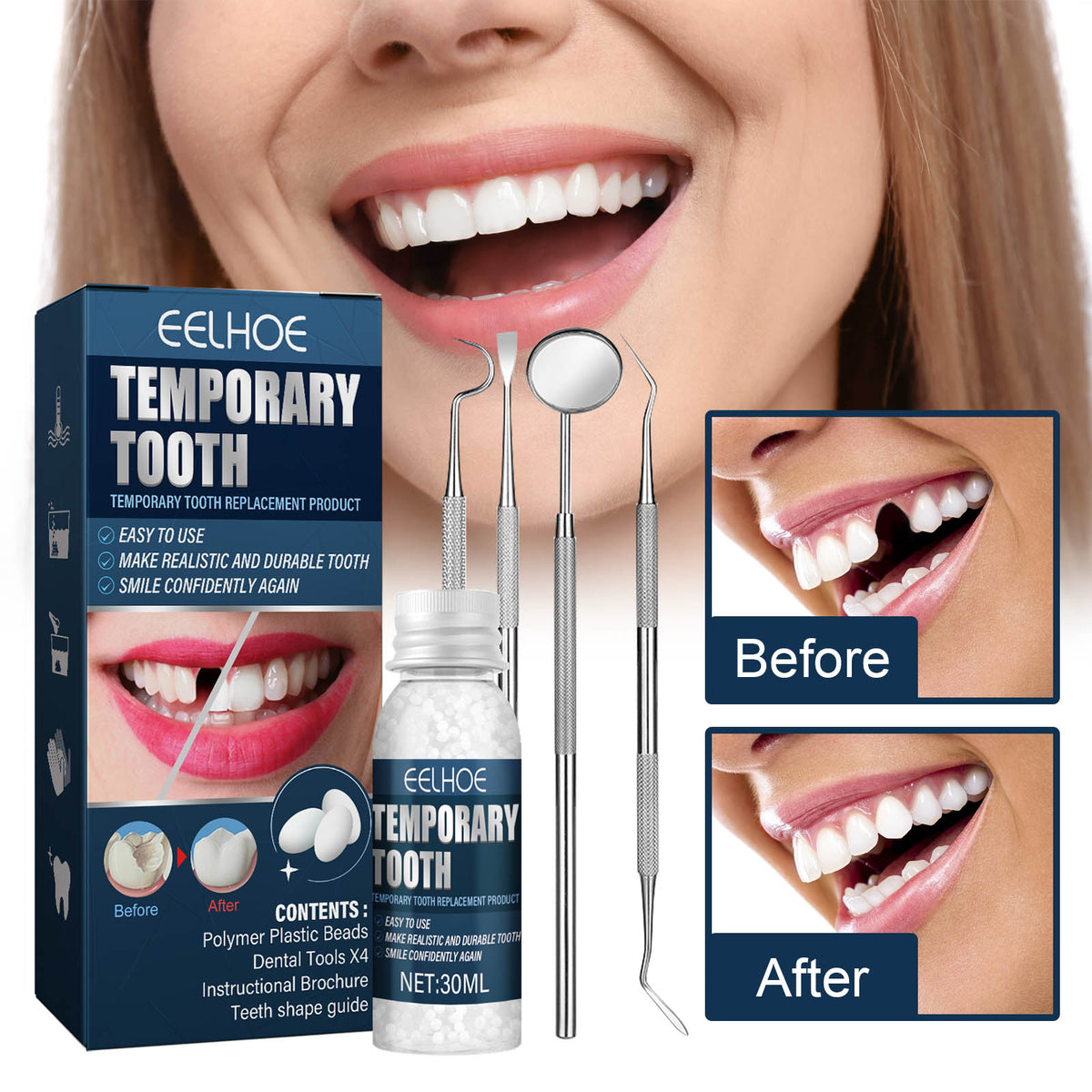 EELHOE Denture Decorative Teether Set, Halloween Vampire Makeup Dress Up Fake Tooth Glue Teeth Props - American Smart