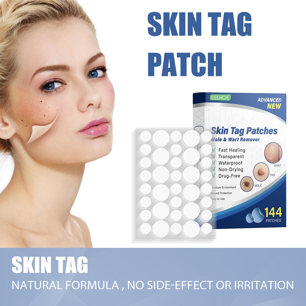 EELHOE Gram Wart Corns Patch by eprolo, skin care patch for removing warts, moles, and skin blemishes on the flesh.