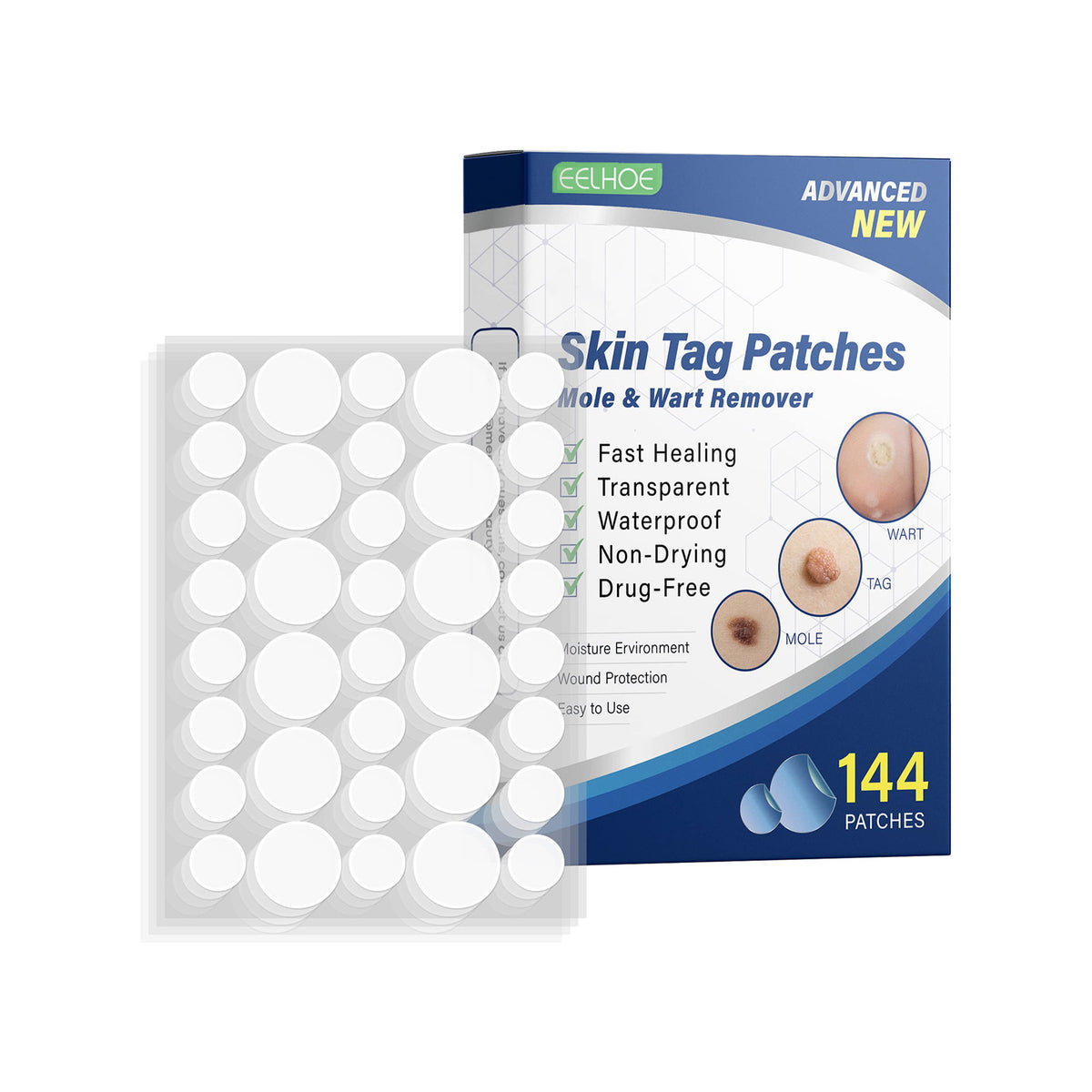 Eelhoe Gram Wart Corns Patch by eprolo applied to skin, targeting flesh moles and black moles for care and removal.