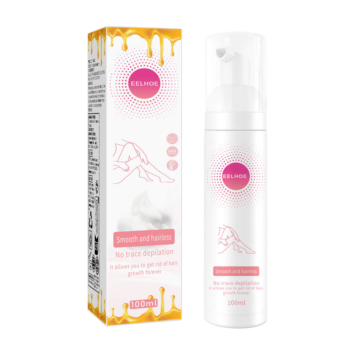 EELHOE Honey Mousse Hair Removal Spray, Full Body Hair Removal Armpit Hair Leg Hair Foam Mild Skin Friendly Does Not Stimulate - American Smart