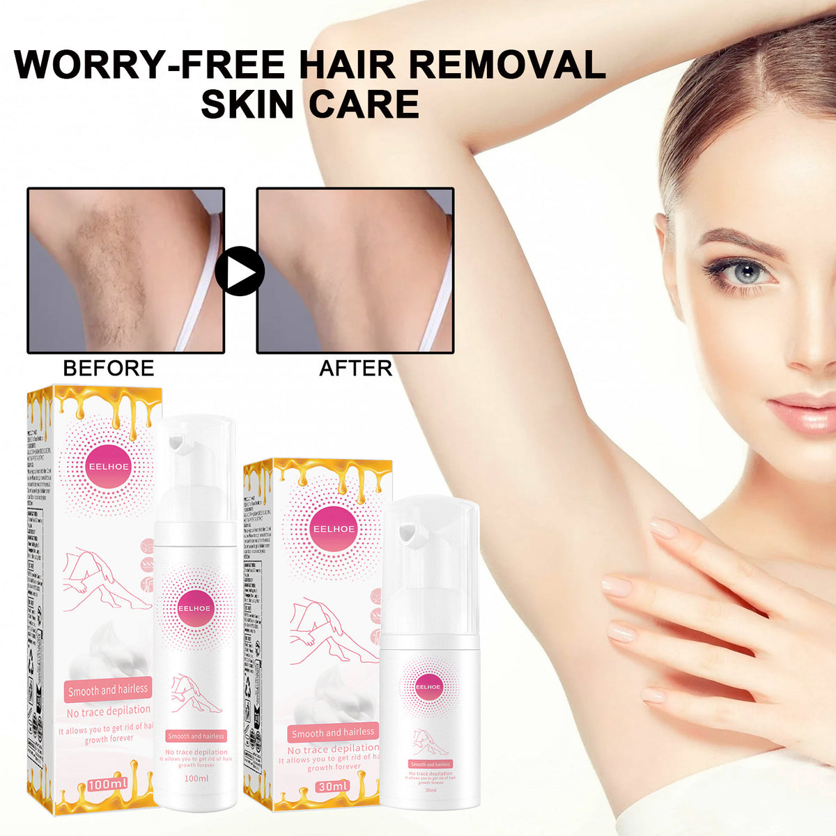 EELHOE Honey Mousse Hair Removal Spray, Full Body Hair Removal Armpit Hair Leg Hair Foam Mild Skin Friendly Does Not Stimulate - American Smart