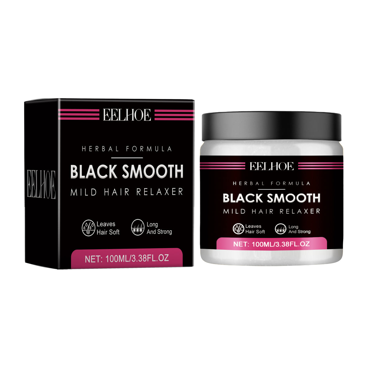 EELHOE Mild Hair Relaxer cream in a jar, designed for smoothing and nourishing dry, straight hair.