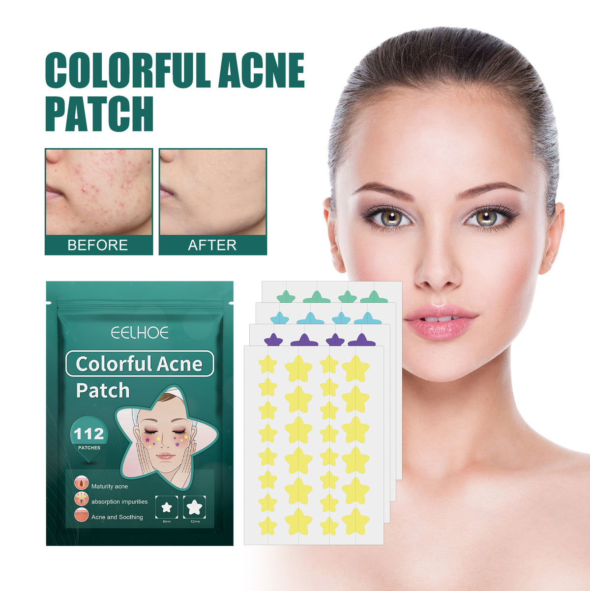 EELHOE Star Acne Patch Gentle Cleansing Lighten Acne Soothing Skin Acne Patch Facial Cleansing Treatment - American Smart