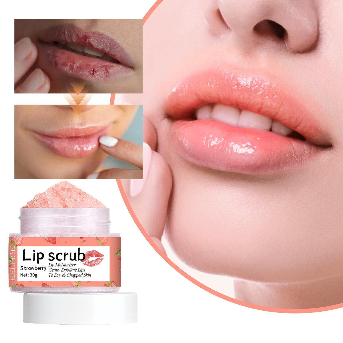 EELHOE Strawberry Lip Scrub, Moisturize Lips, Prevent Dry Crack, Moisturize Dead Skin, And Fade The Corners Of Lips - American Smart
