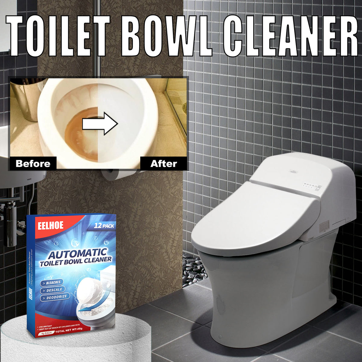 EELHOE Toilet Cleaning Effervescent Tablet, Toilet Toilet Descaling, Decontamination, Deodorization, Multi-Effect To Remove Smell And Fresh - American Smart