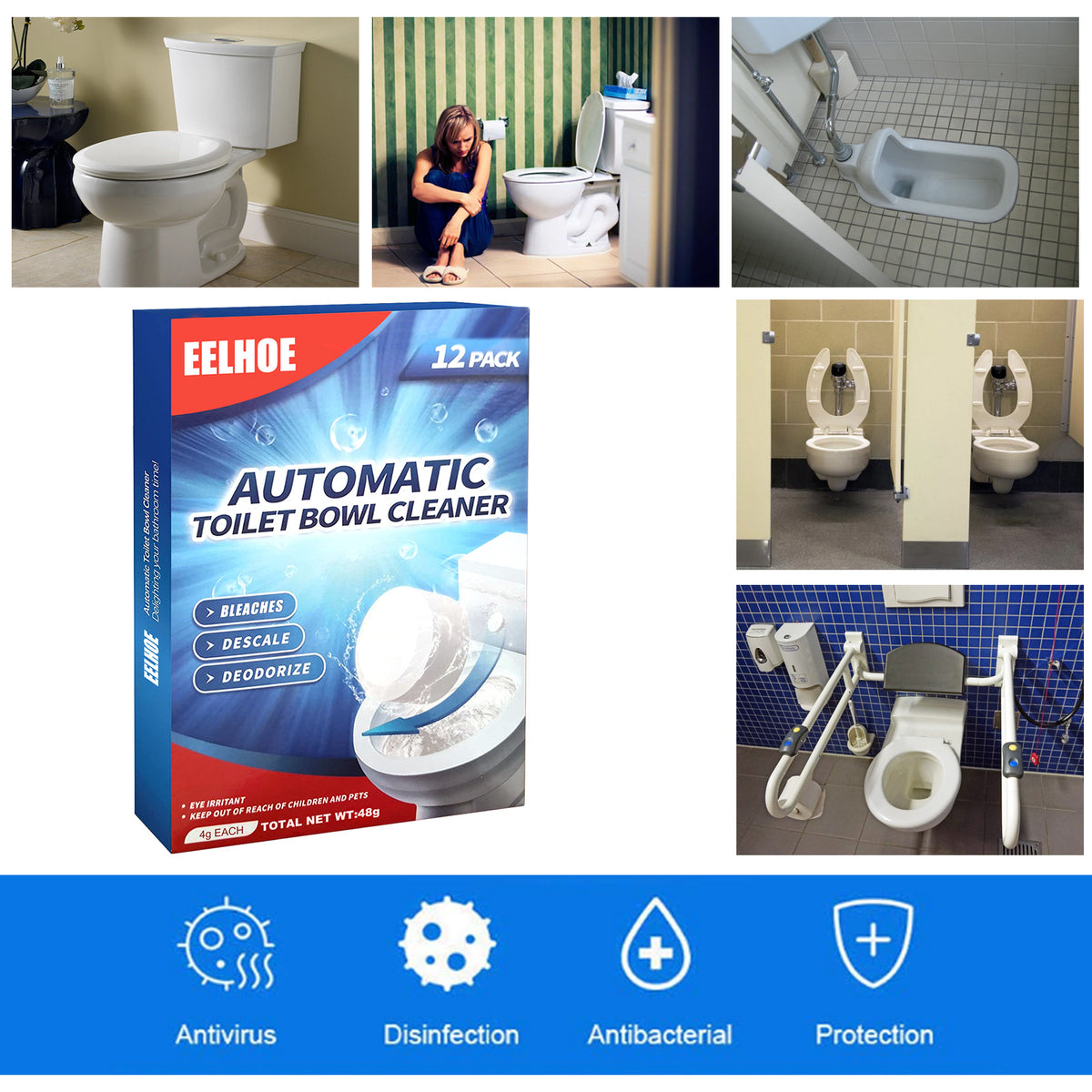 EELHOE Toilet Cleaning Effervescent Tablet, Toilet Toilet Descaling, Decontamination, Deodorization, Multi-Effect To Remove Smell And Fresh - American Smart