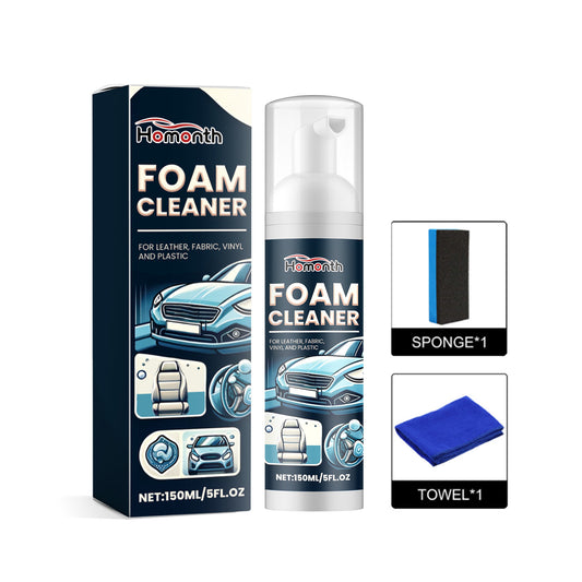 Car interior foam cleaner by eprolo, showing a foam spray being applied to clean and decontaminate car seats.