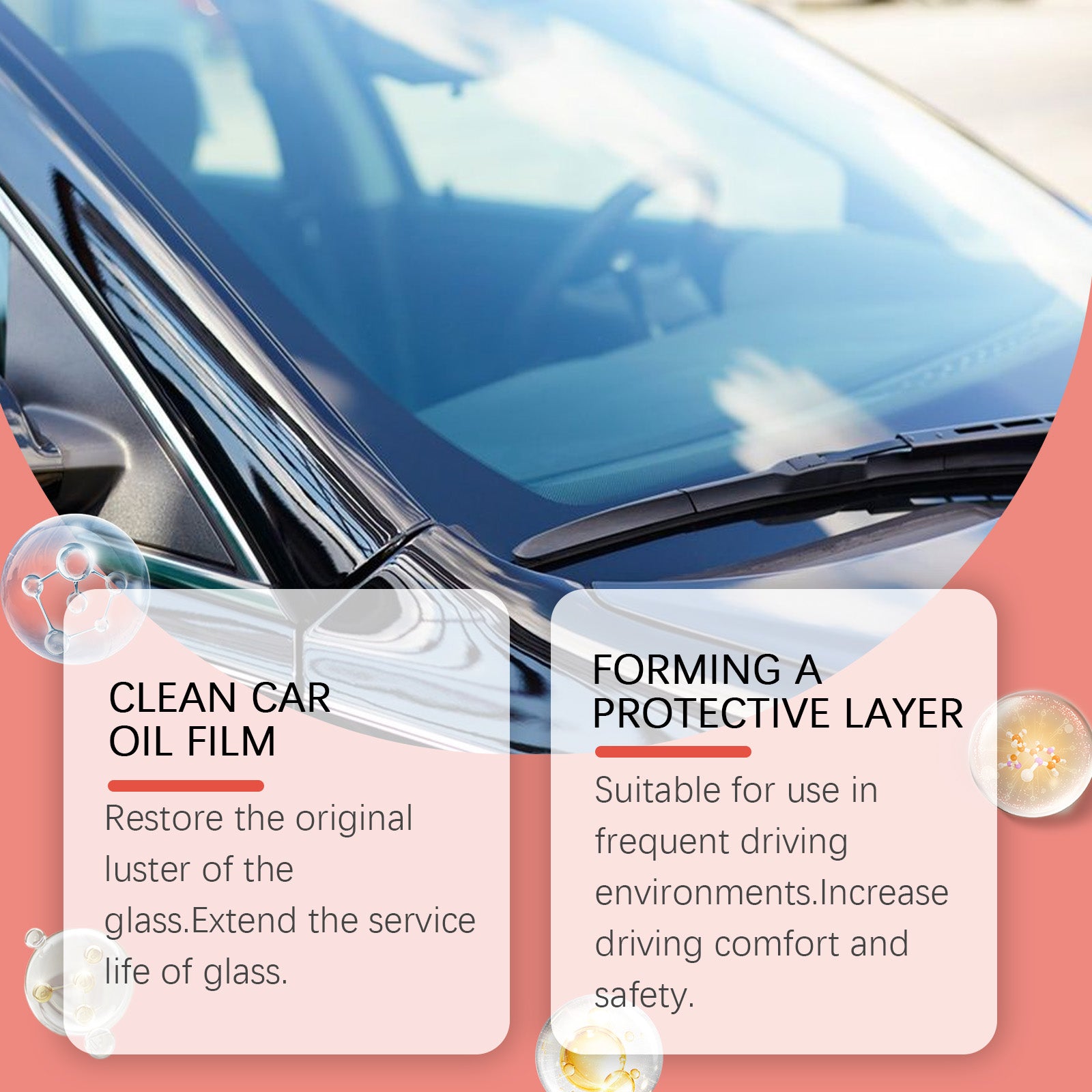 Eprolo glass oil film cleaner for automotive windshields, bright cleaning coating, crystal plating, and decontamination of oil residues.