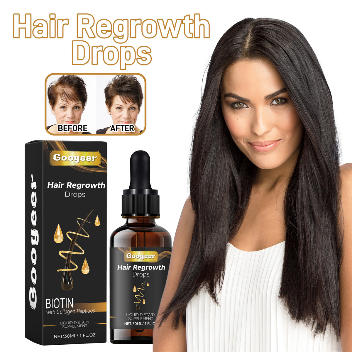 eprolo Googeer Hair Regrowth Drops for dry, damaged hair, promoting thick, smooth, and healthy hair with hair loss prevention.