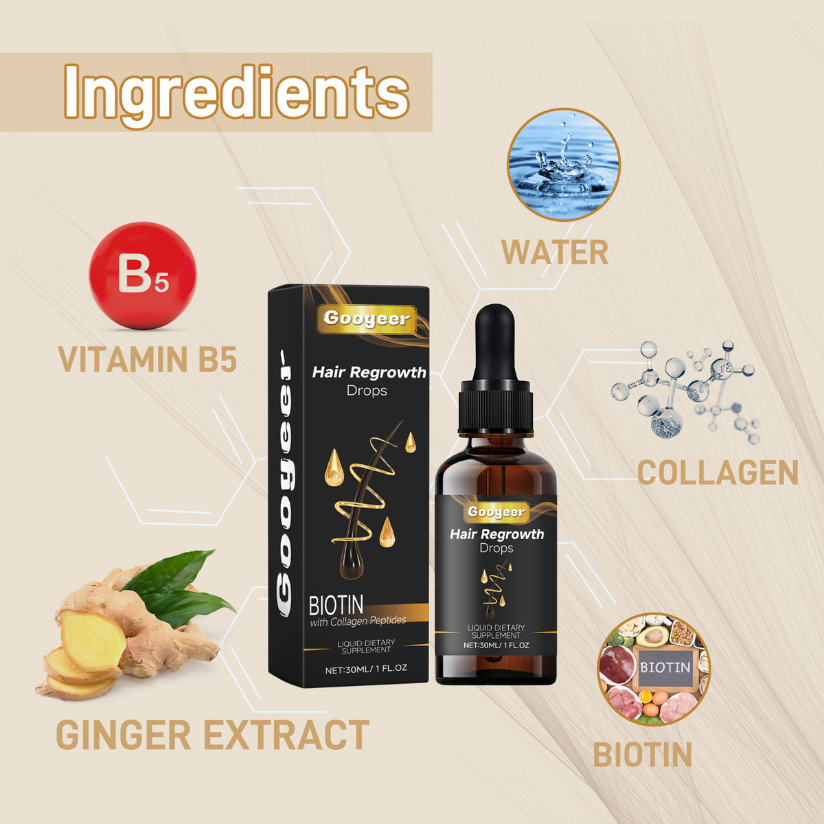eprolo Googeer Hair Regrowth Drops for dry, thin, and damaged hair, promoting thick, smooth, and healthy hair growth.