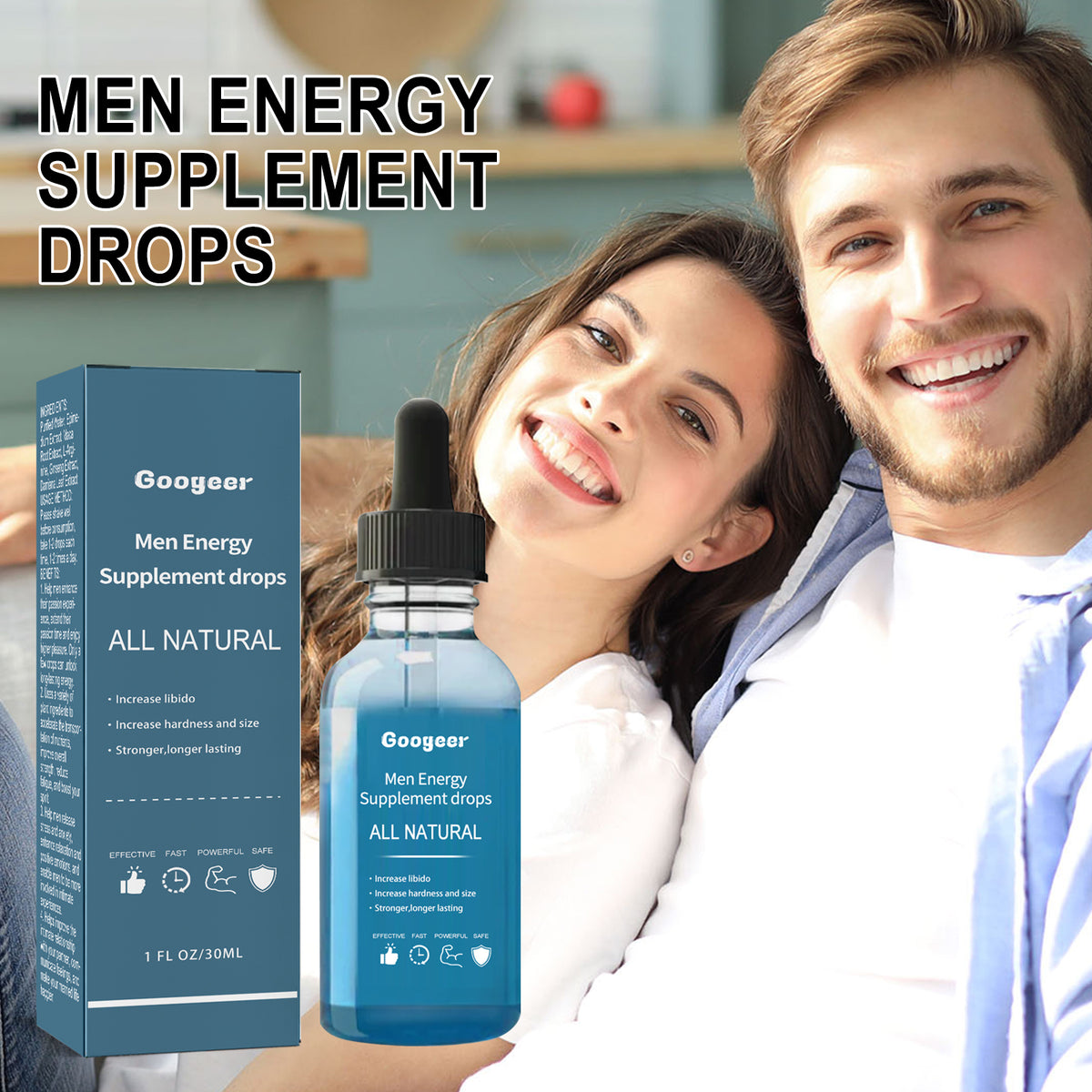 eprolo Googeer men's enhancement supplement liquid drops, energy-boosting dietary supplement for men, in a clear bottle with dropper